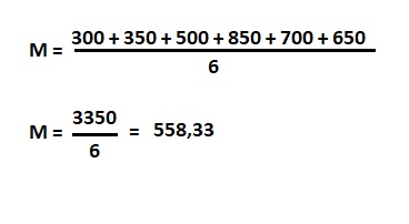 Nesta figura, colocamos a soma de valores no numerador e quantidade de valores no denominador para calcular a média aritmética
simples