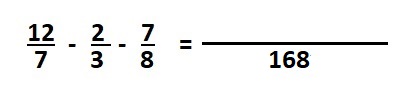 Nesta figura, desenhamos uma reta ao lado sinal de igual da subtracao de fracoes e escrevemos o mmc embaixo