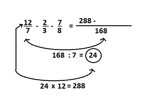 Na figura, escrevemos o resultador da multiplicação no numerador da fracao que fica no lado direito do sinal de igual.