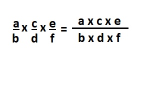 Nesta figura, mostramos a forma geral da multiplicação de três frações