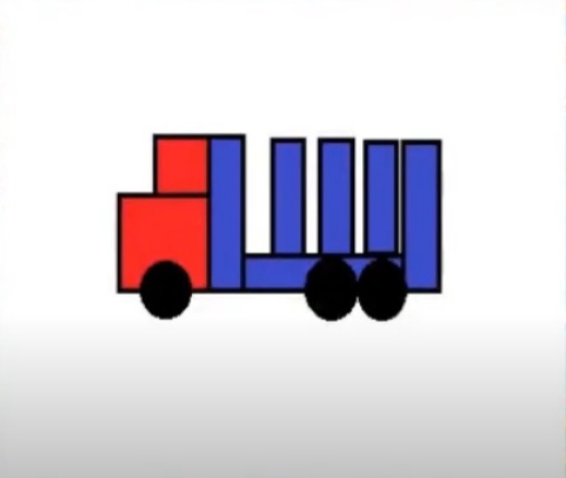 na figura tem o desenho de um caminhão formado por 3 círculos, 6 retângulos e 2 quadrados. 