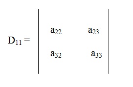 na figura temos um determinante D com os elementos a22 e a23
          na primeira linha e os elementos a32 e a33 na segunda linha