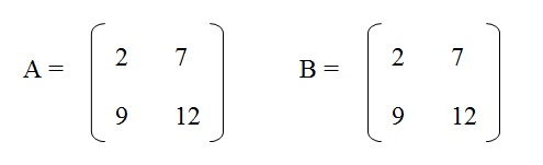 na figura, vemos que todos os elementos da matriz A são iguais ao da matriz B.