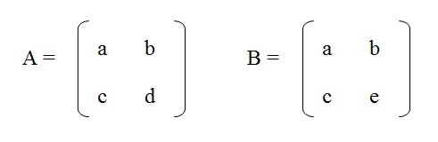 na figura vemos que um dos elementos da matriz A é diferente da matriz B.