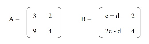 na figura temos duas matrizes de ordem 2 e todos os elementos da matriz A devem ser iguais ao da matriz B