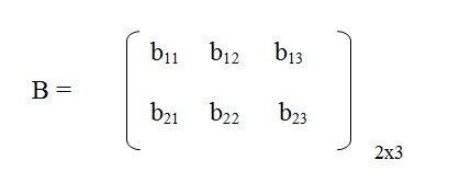 na figura temos uma matriz B 2 por 3 com os elementos b11, b12, b13, b21, b22 e b23.