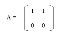 na figura temos uma matriz A com os elementos 1 e 1 na primeira linha e os elementos 0 e 0 na segunda linha.