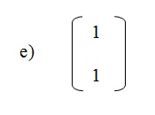 na figura temos a alternativa e com uma matriz com o elemento 1 na primeira linha e o elementos 1 na segunda linha.