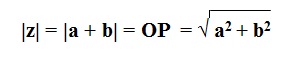 na figura temos que o módulo de z é igual ao módulo de a + b que é igual a OP que é igual a raiz quadrada de a ao quadrado
          mais b ao quadrado.