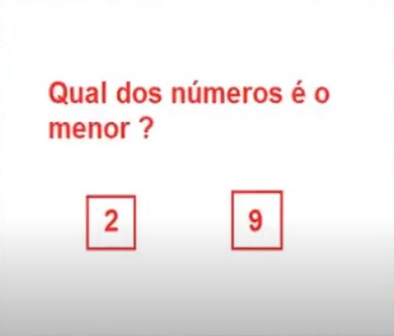 na figura temos o exercício que pergunta qual número menor entre 2 e 9.