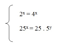 na figura temos o sistema de equações da questão 10. As equações são duas funções exponenciais.