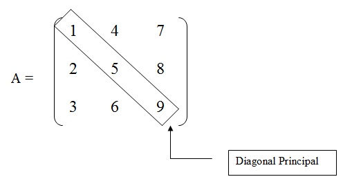 na figura temos a diagonal principal de uma matriz de ordem 3 que passa pelos elementos a11, a22 e a33.