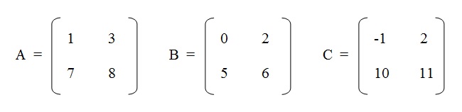 na figura temos 3 matrizes A, B e C. Todas de ordem 2.