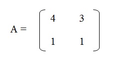 na figura temos a matriz A onde os elementos 4 e 3 estão na primeira linha e
          os elementos 1 e 1 estão na segunda linha.