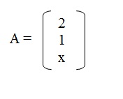 na figura temos a matriz A com o elemento 2 na primeira linha, o elemento 1 na segunda linha e o x na terceira]
          linha.